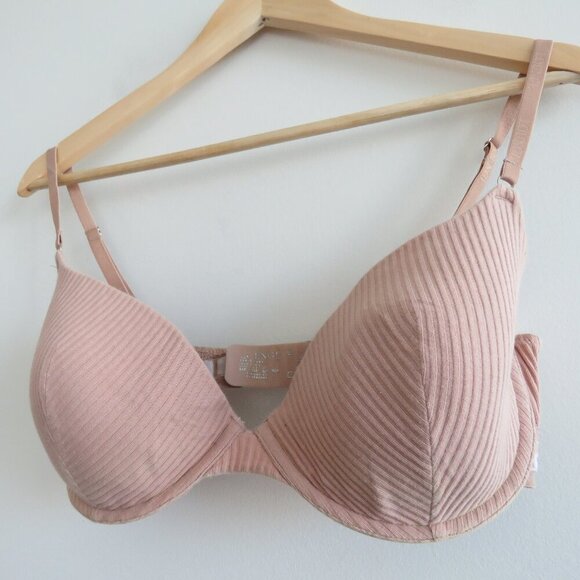 LOUNGE T-Shirt Bra in Ribbed Taupe Nude Comfort Neutral Minimalist - Size 34F - Picture 7 of 12